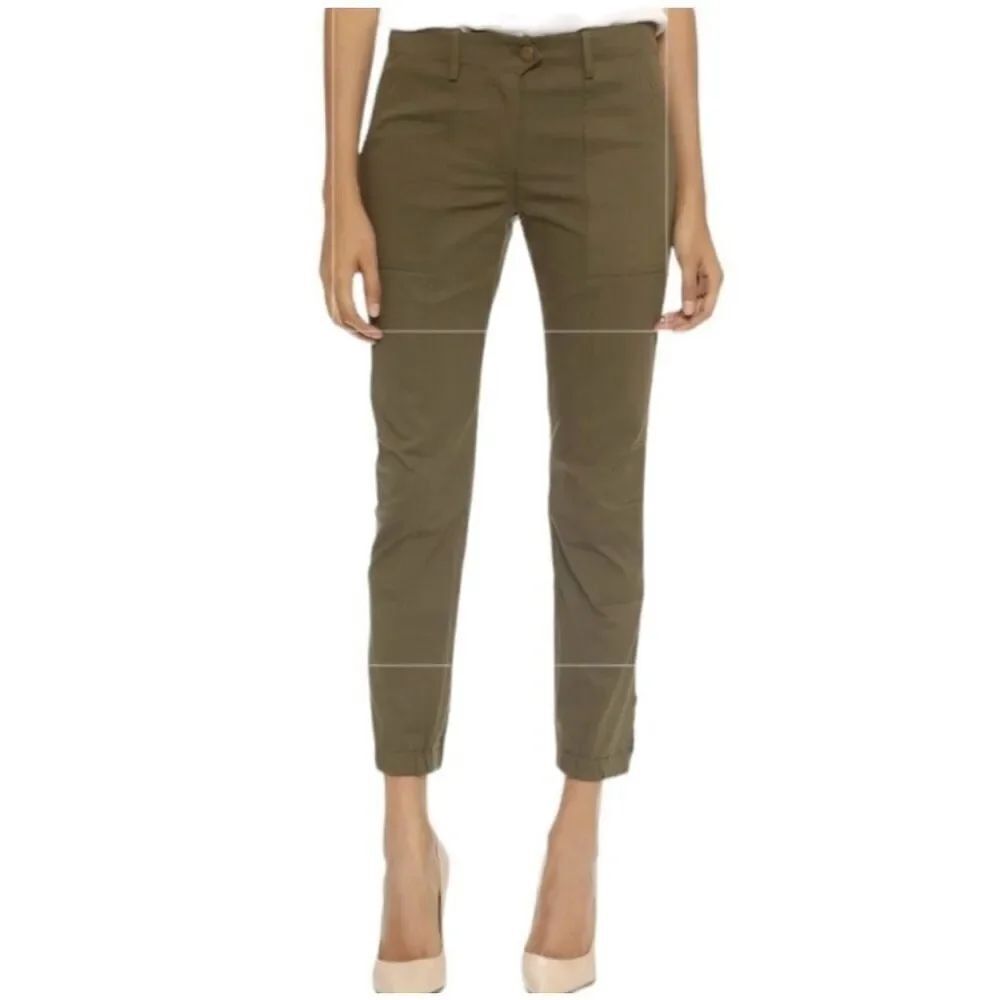 Veronica Beard Field Cargo Pants Army Green Elastic Jogger Hem Side Snaps Size 6